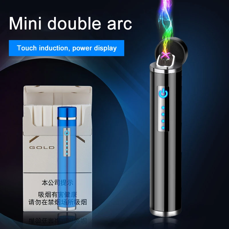 

Portable Cylindrical Unusual Double Arc Lighter USB Rechargeable Lighter Creative Personality Mini Windproof Metal Cigarette
