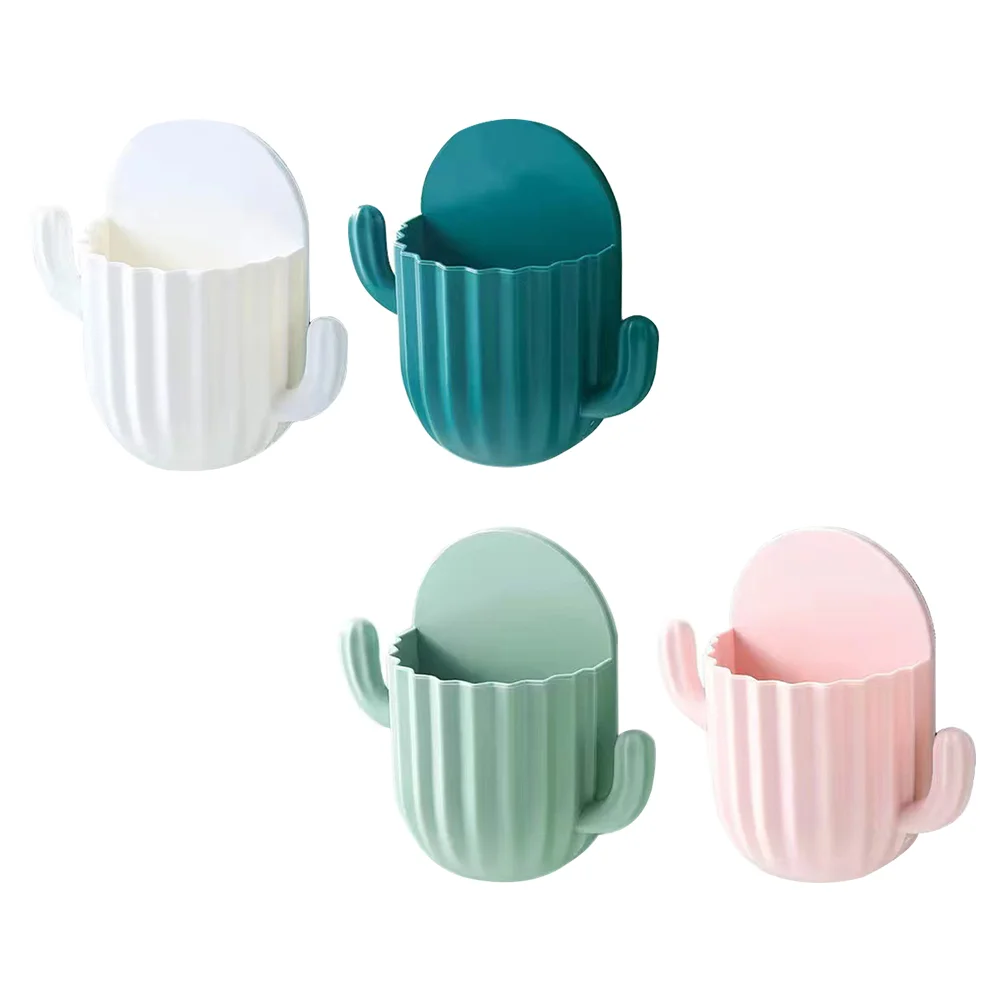 

4Pcs Wall-mounted Makeup Brush Holder Cactus-shaped Sundries Rack for Home