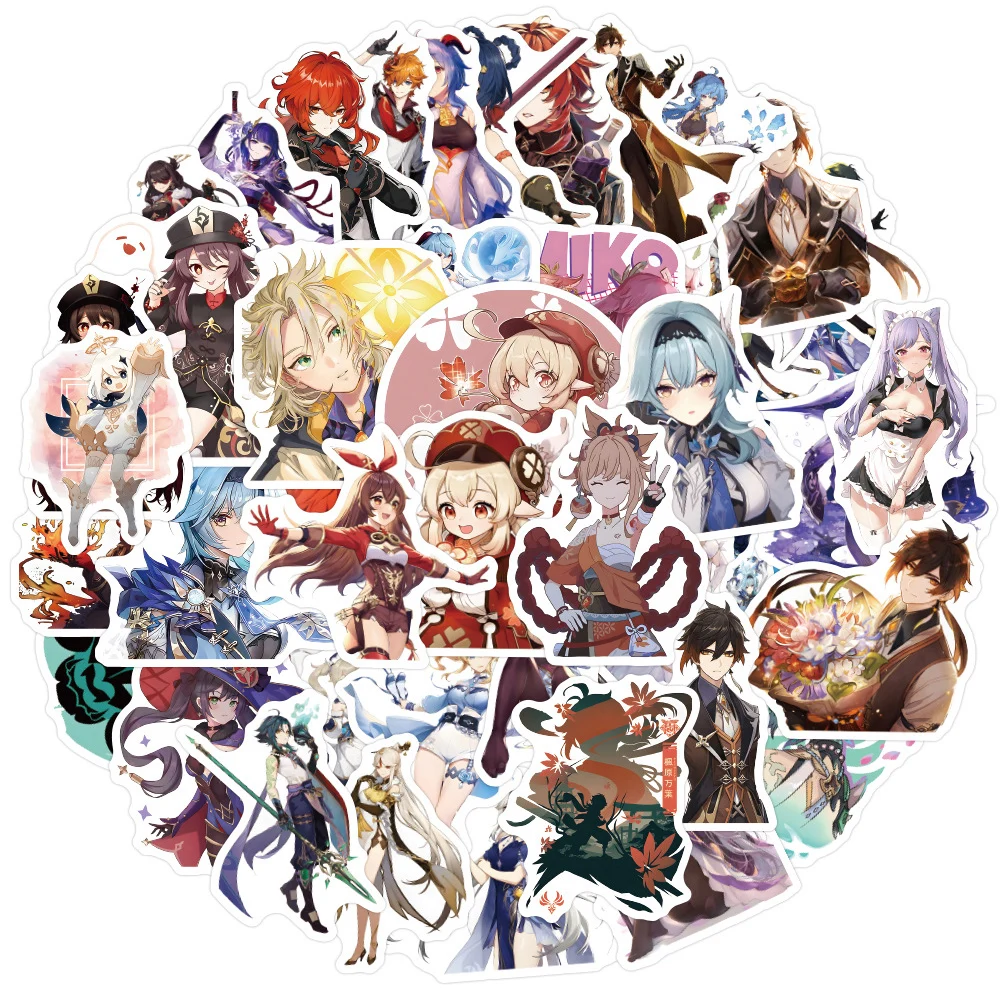 

10/30/50pcs Game Anime Genshin Impact Character Stickers Decal Graffiti Skateboard Laptop Luggage Kawaii Kids DIY Sticker Toys