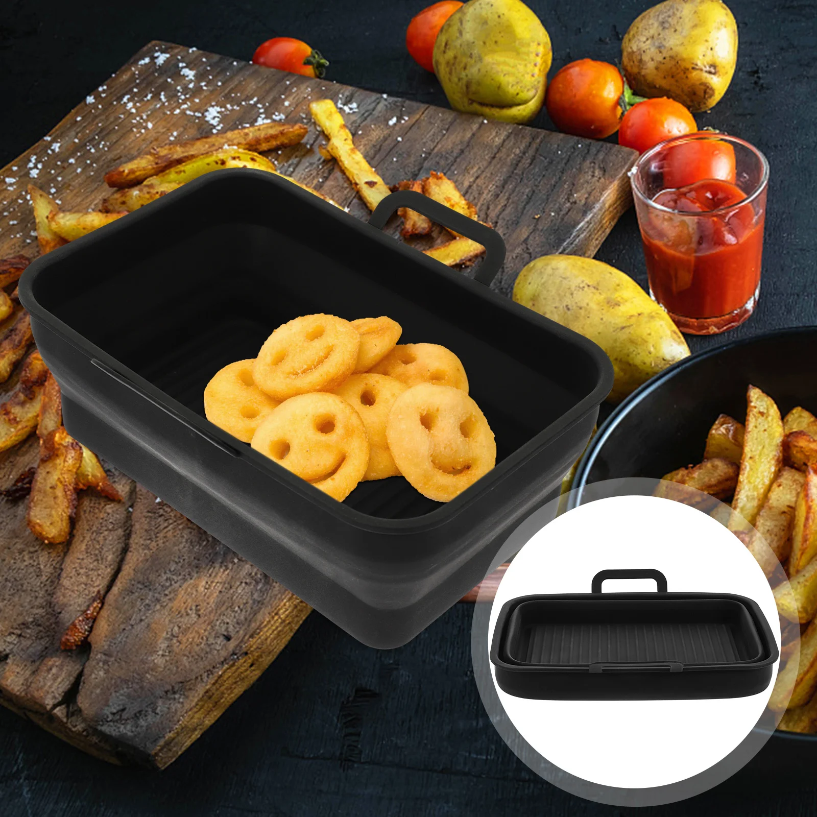 

Fryer Air Baking Basket Liner Silicone Non Stick Pan Liners Mats Accessories Reusable Pot Inner Folding Mat Fry Storagekitchen