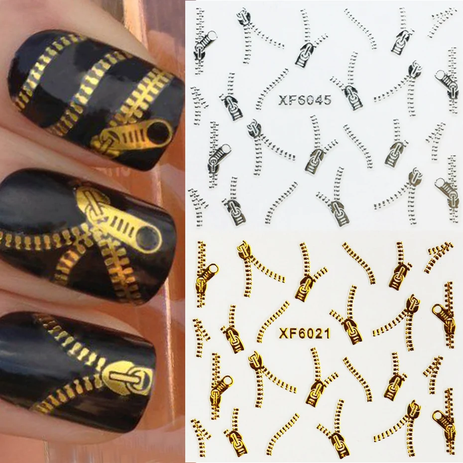 

Gold Silver Zipper Nail Sticker Spider Feather Cat Cartoons Slider For Nail Transfer Decal Nail Accessories Manicure SAXF6021