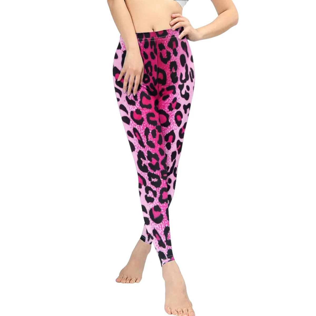 Pink Leopard Gradient Pattern Yoga Pants for Teen Girls Workout Slim Fit Trousers Female Super Stretch Spring Indoor Sweatpants