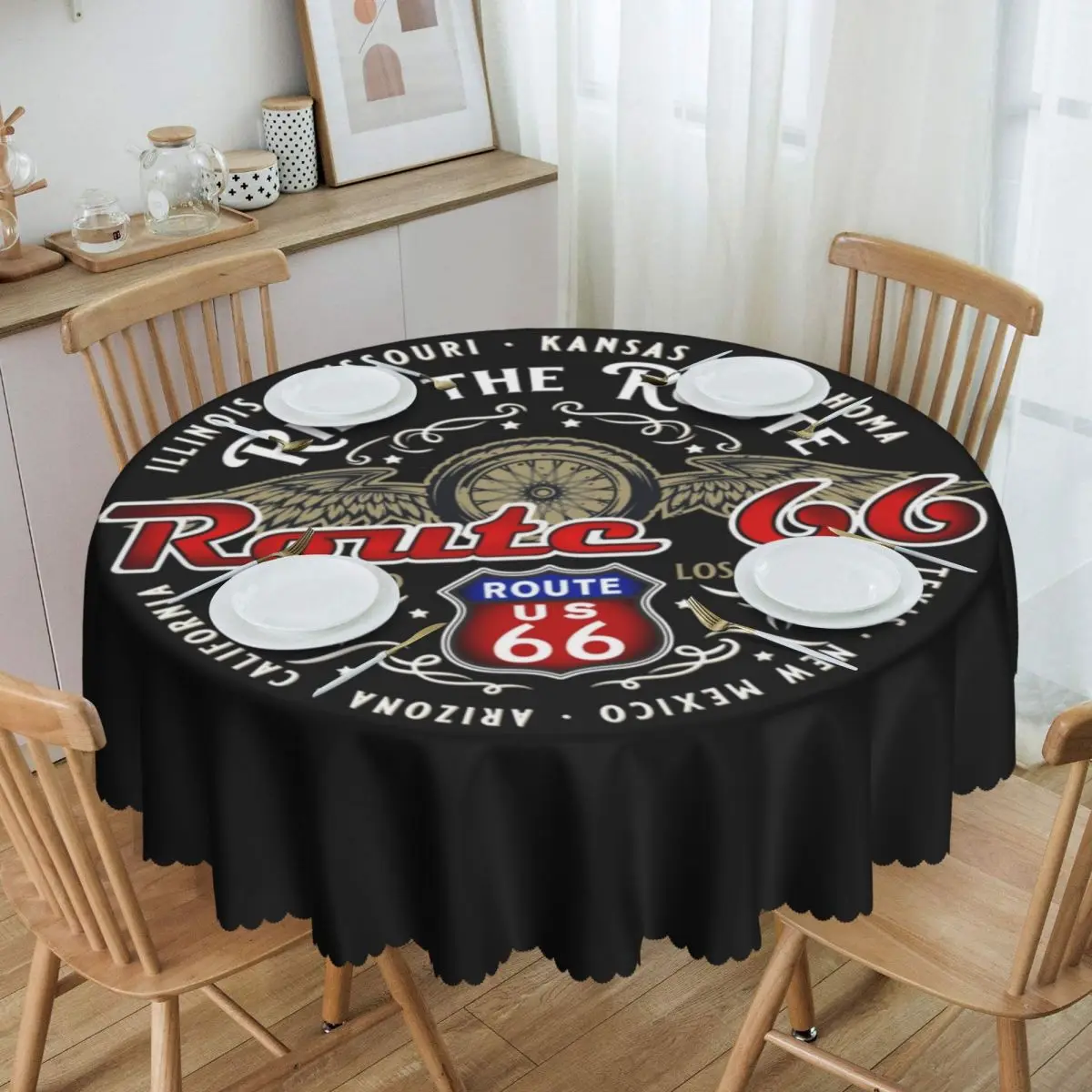 

Waterproof Ride The Route 66 Biker Motorcycle Cruise America's Highway Table Cover The Road Tablecloth for Picnic Table Cloth