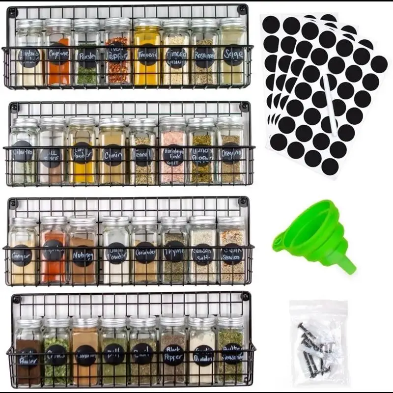 

Spice Rack,Wall Mount Metal Spice Organizer,with Jars, Funnel, Labels, Pen