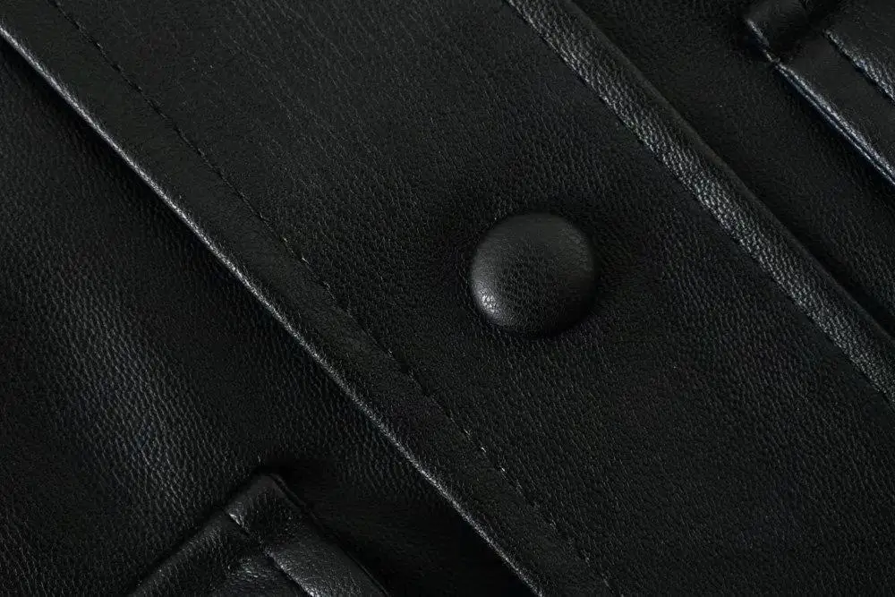 Autumn Women's PU Imitation Leather Shirt Coat Leather Coat  Faux Leather Single Breasted Blouse for Lady Formal Top