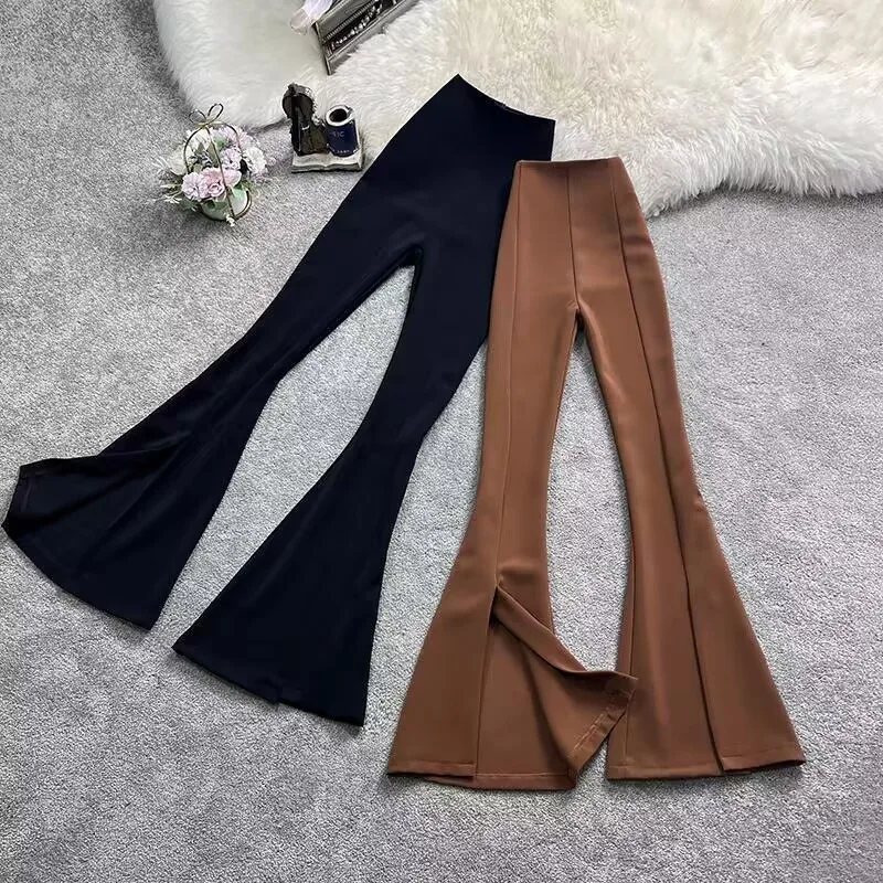 

2022 Black Flare Pants for Women Trousers Korean Style Casual Office Lady Female High Waist Long Bell Bottom Pants