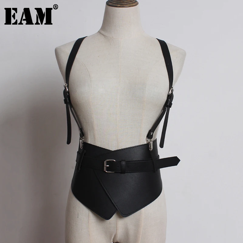 

[EAM] Strap Waistband Stylish Split Joint Pu Leather Wide Belt Personality Women New Fashion Tide All-match Spring 2023 1U233