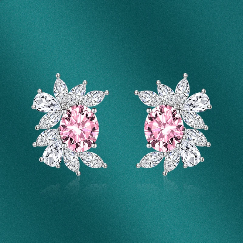 

UILZ Luxury Exquisite Multicolor Leaf Oval Cubic Zirconia Stud Earrings Female Anniversary Wedding Earring Statement Jewelry