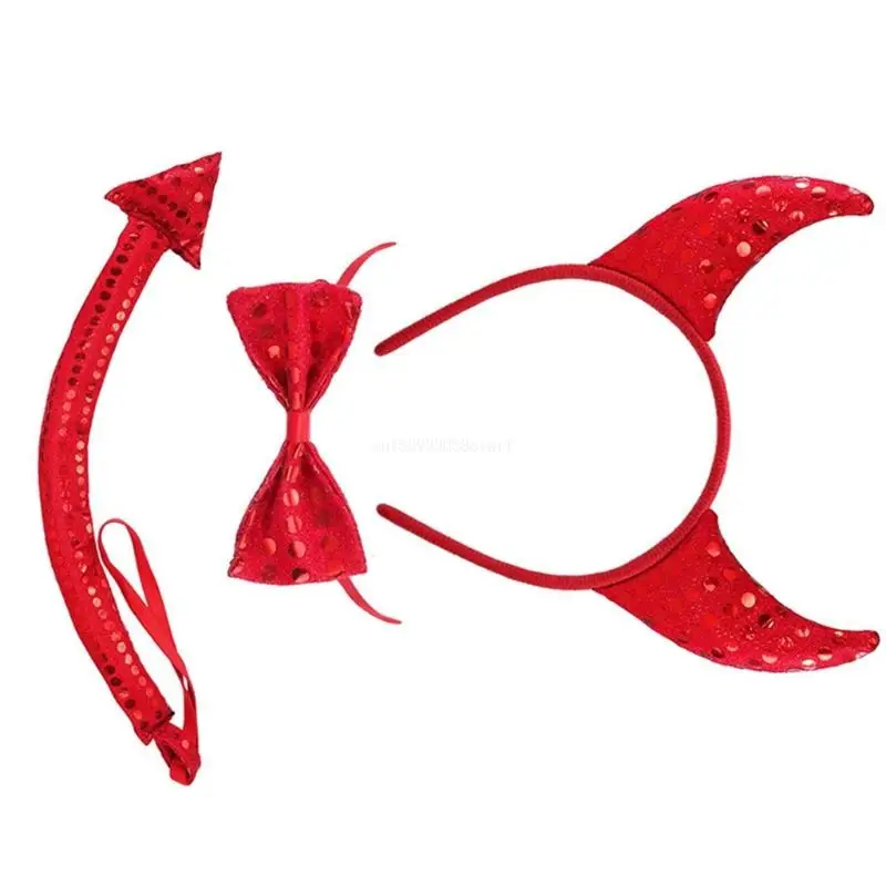 

Devil Horn Hair Hoop Animal Collar Set Red Sequins Animal Headband Halloween Headdress Animal Tail Dropship