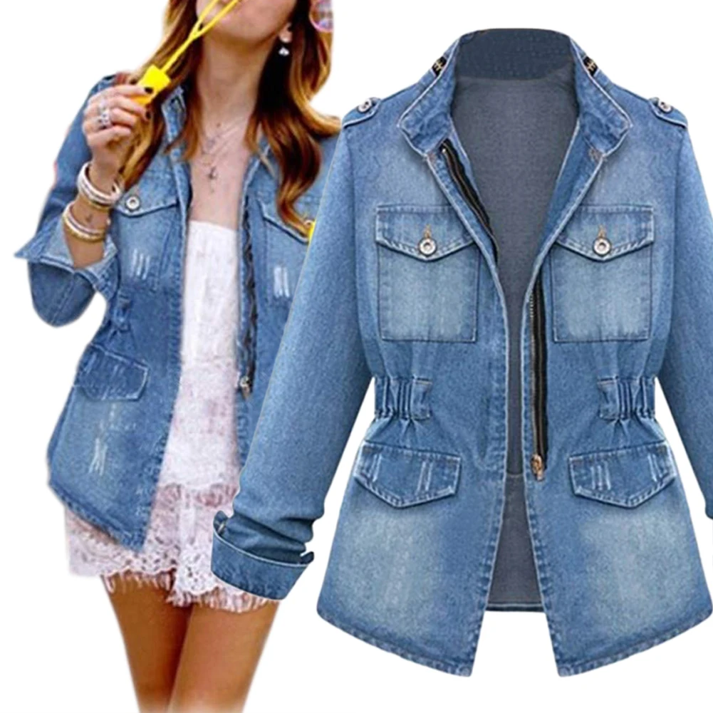 

Casual Long Jackets Zipper Coat Women Stand Collar Holidays Zipper Waist Fashion Cultivate Oneself Slim LeisureTops