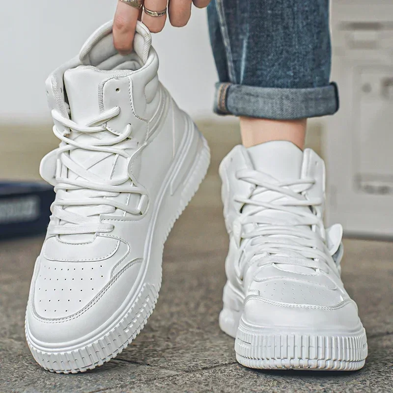 Кроссовки высокие из ПУ кожи для мужчин и женщин белые дышащие Эспадрильи на