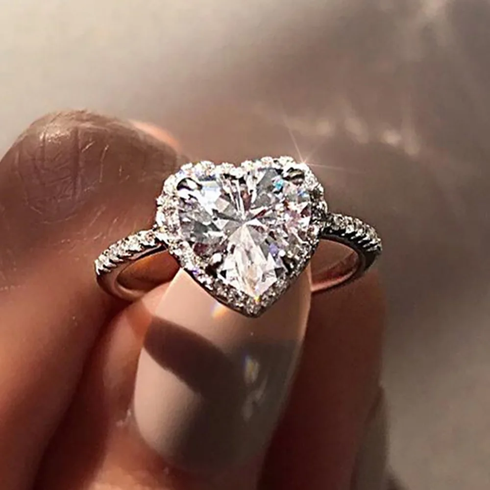 

2022 NEW Heart Rings for Women Silver Wedding Engagement Bridal Jewelry Cubic Zirconia Stone Elegant Ring Accessories