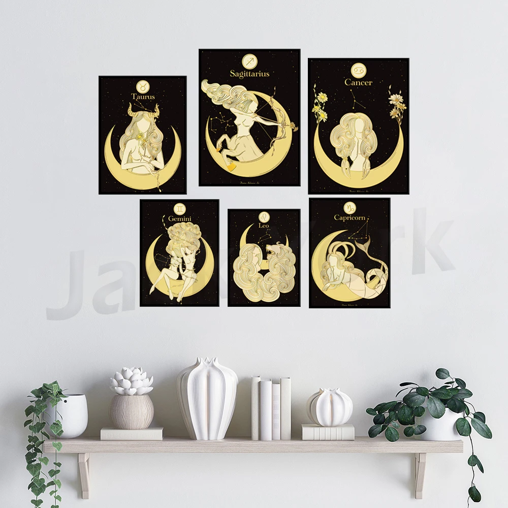

Zodiac art print, Black and gold zodiac, Pisces gifts, Astrology poster wall art, Celestial art, Witchy decor