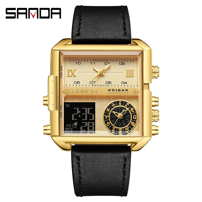 

Sanda 9008 New Model Digital Analog Display Waterproof Shock Resistant Fashion Sports Men Cool Design Three Times Wrist Watches