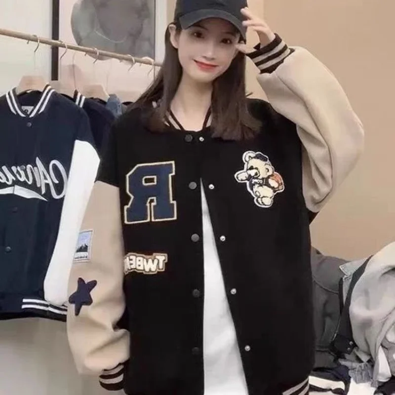 Deeptown Harajuku Fashion Baseball Jacket Women Cute Oversized College Bomber Coat Autumn Winter Korean Streetwear Sweatshirts