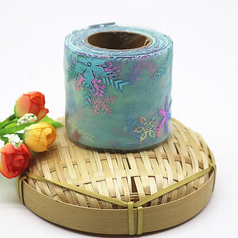 Лента из органзы с принтом снежинок 25 ярдов 60 мм | Дом и сад