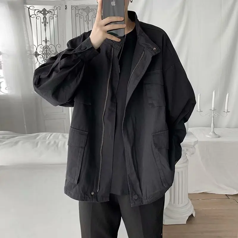 Мужская повседневная однотонная куртка на молнии хлопковая Удобная дышащая B127