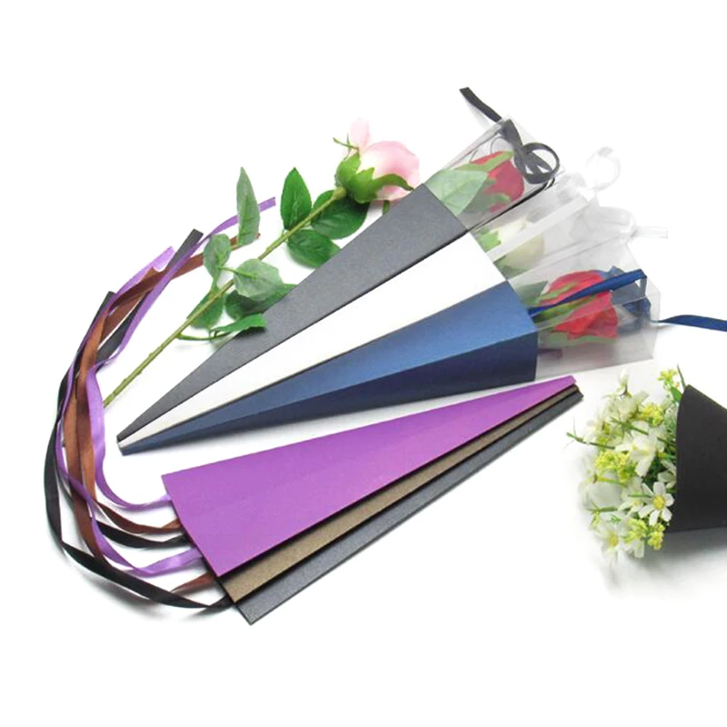 

Triangular Cone Shaped Rose Flower Box Single Bouquet Box for Mother's Day