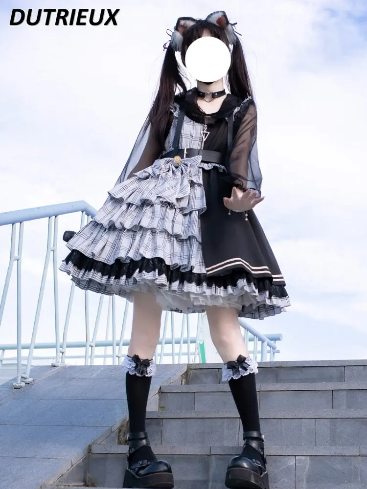 

Оригинальное милое платье Лолита без рукавов с бантом для девушек мягкий костюм для продвижения песни JSK с высокой талией Косплей клетчатое платье