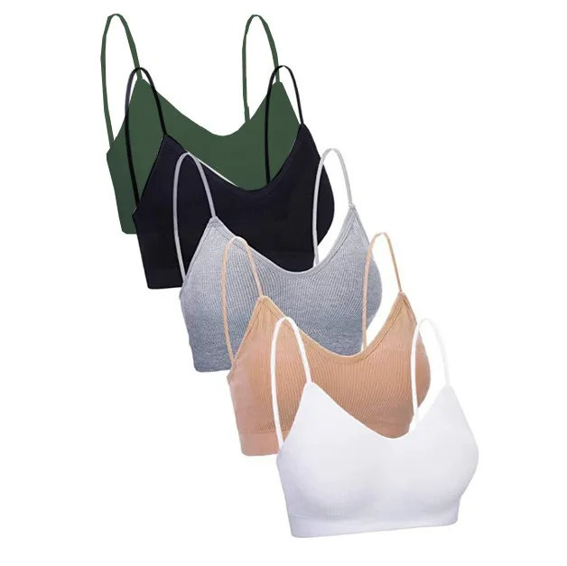 

5 Pieces V Neck Bra Seamless Breathable Padded Camisole Sports Bra Sleep Soft Seamless Women Bra Lingerie For Ladies Cueca