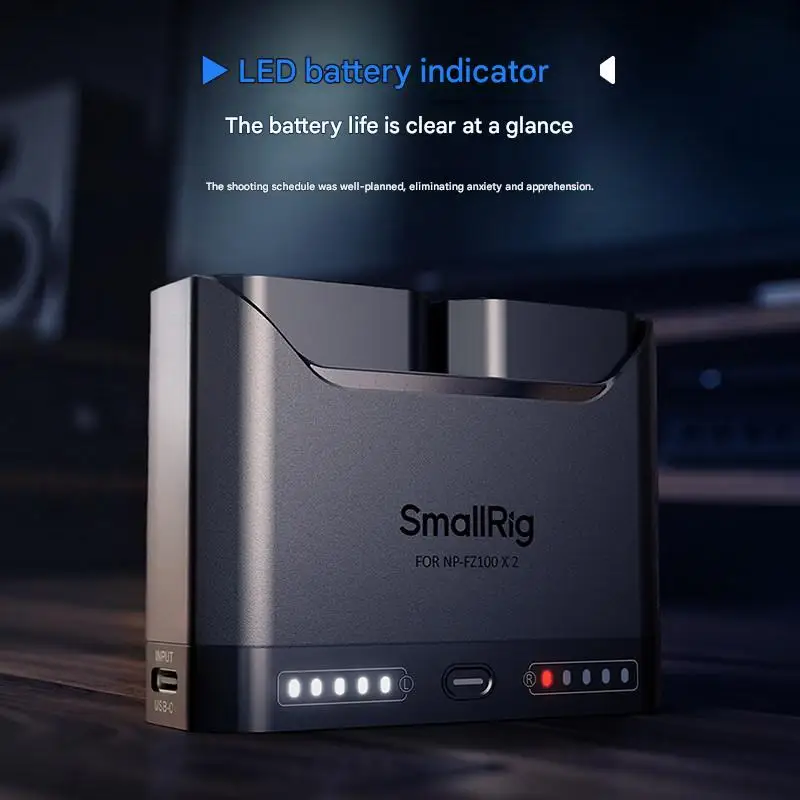 Фото Зарядное устройство Smallrig 22W с двумя слотами для аккумуляторов камер, совместимое с Sony/Canon/Nikon/Panasonic NP FZ 100 FW50 LP E6NH EN-EL15c, портативное №5
