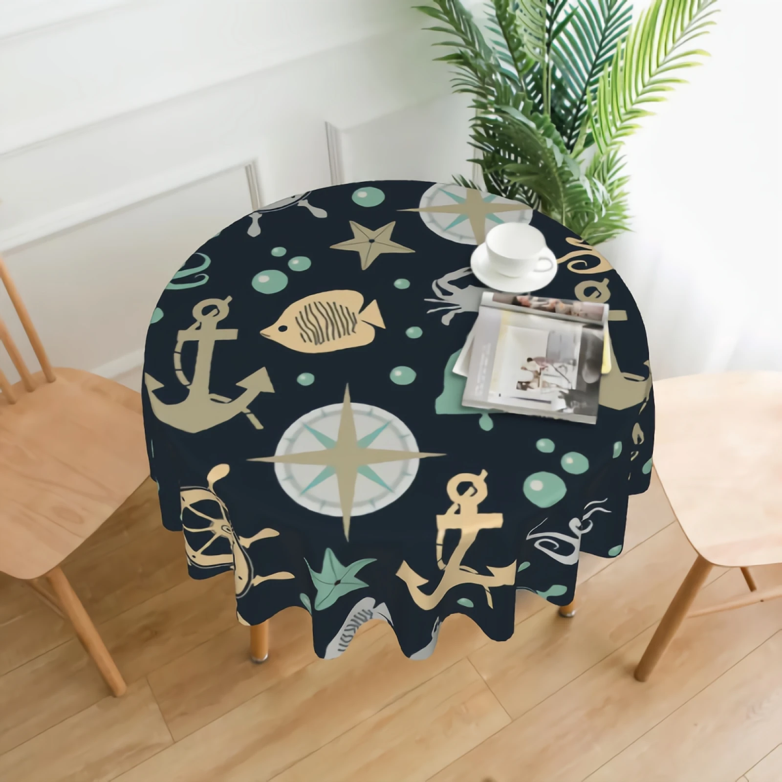 

Fish Starfishes Table Cloth Wrinkle Free Decorative Tablecloths Cover for Parties Wedding Tabletop Decoration-60 inch