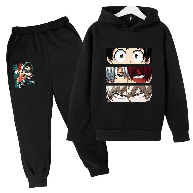 2023 Japanese Anime Suit Boys Hoodie + Trousers 2 Pieces Cartoon Funny Harajuku Street Style Outdoor Girls Casual Sports Clothes