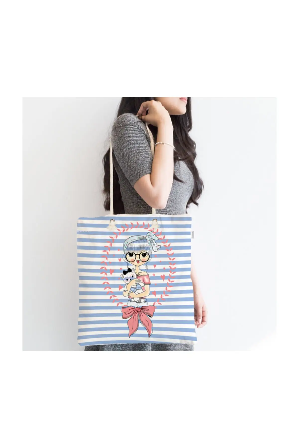 

Женская пляжная сумка в синюю полоску, Модный тканевый тоут на молнии с цифровым принтом для девушек, модные летние большие сумки на плечо д...