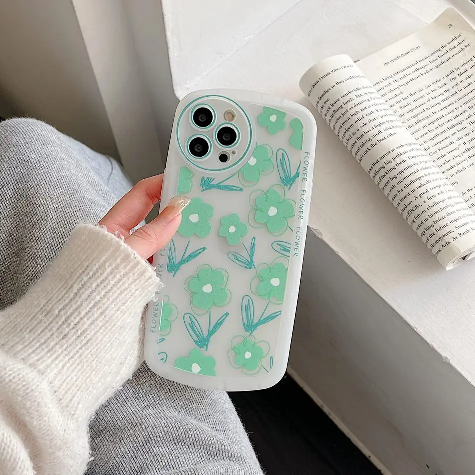 Ins корейские чехлы для телефонов с цветами iPhone XR X XS Max 11 12 13 Pro лазерный прозрачный