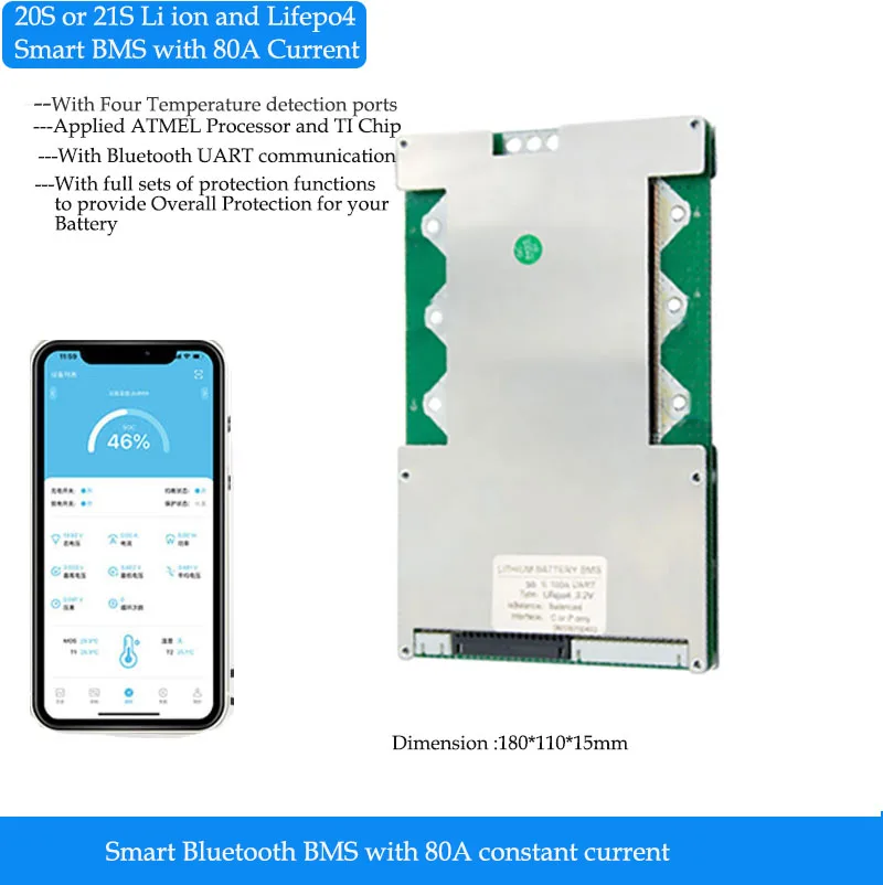 Литий-ионный или Lifepo4 аккумулятор 20S 21S 22S 23S 24S 25S 26S 27S 28S 29S 30S умный Bluetooth аккумулятор BMS с током 100 А