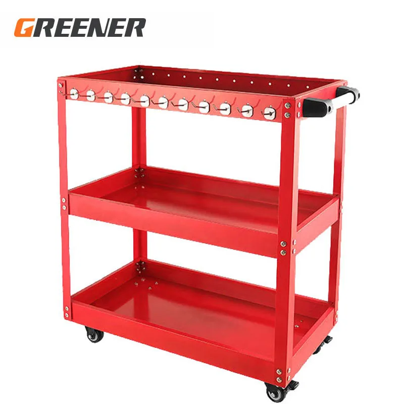 

GREENERY Auto repair tool car maintenance trolley mobile three-layer cabinet box shelf layer hardware storage parts car