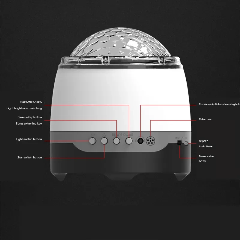 

Starry Sky Galaxy Projector Nightlight Sleep Aid Bluetooth USB Water Wave Night Light Music Player White Noise