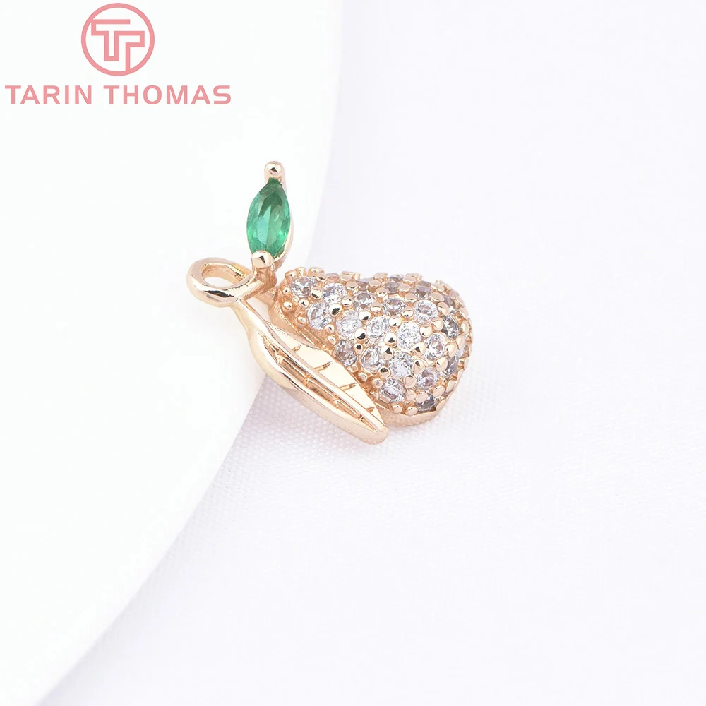 Латунные подвески в форме груши с цирконом 6 шт. 10 х13 мм цвета шампанского