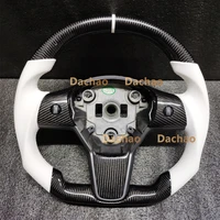 white lether carbon fiber steering wheel for tesla model 3 model y 2015 2016 2017 2018 2019 2020 2021 2022