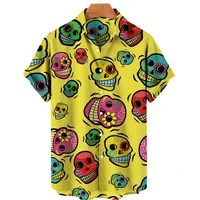summer mens shirts skull print shirts for men lapel fashion mens clothing vacation beach hawaiian short sleeve loose tops 5xl