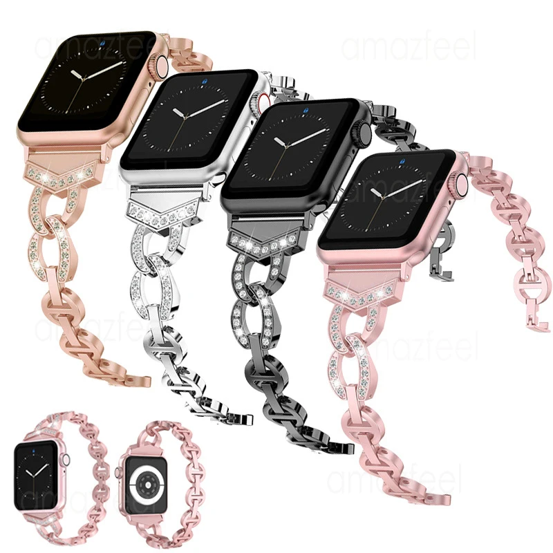 

Diamomd Wristband for Apple Watch 40mm 44mm Band 45mm 42mm Stainless Steel Watchband Bracelet for iWatch SE 7 6 5 4 3 2 Strap