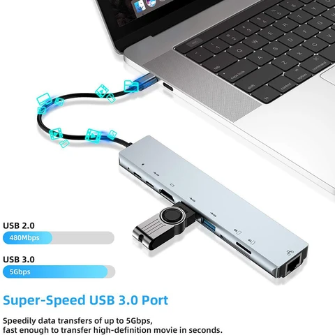 USB хаб Kebidumei 8 в 1 с несколькими портами — детальный вид товара