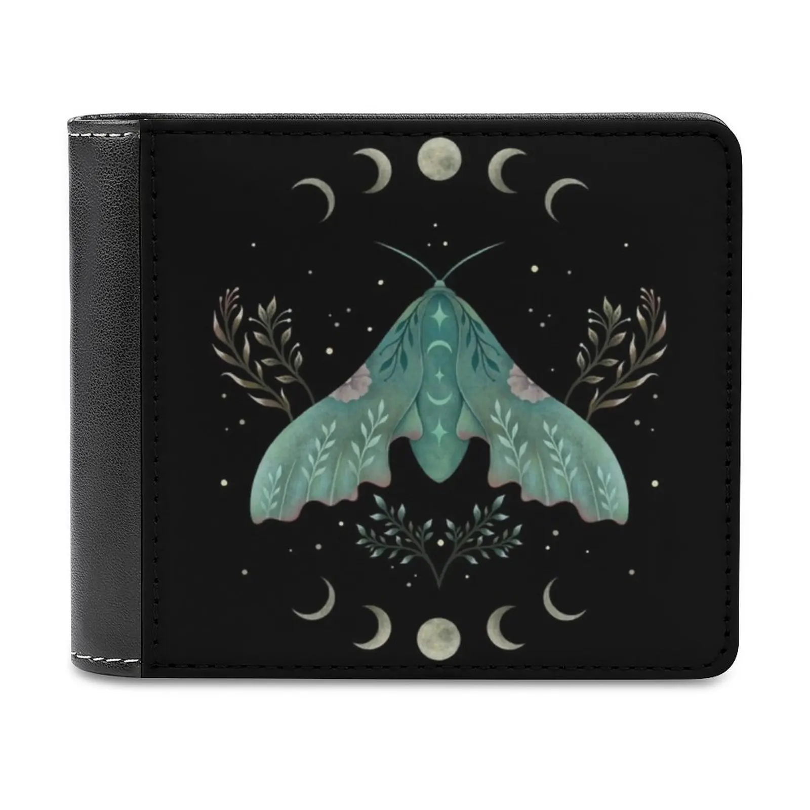 

Модный кошелек для кредитных карт Luna And Moth, кожаные кошельки, персонализированные кошельки для мужчин и женщин, кошелек для ночного сада, Луны