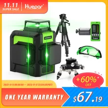 Huepar 12 Lines 3D Cross Line Laser Level Kit Osram Green Laser Beam Self-Leveling 360 Vertical Horizontal with Receiver Tripod