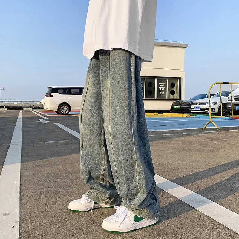 Blue Baggy Jeans Mens Four Seasons Korean Version of Harajuku Style Straight-leg Pants Drape Wide-leg Mopping Casual Trousers