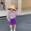 Summer Kid Clothes Korean Fashion Flower Lotus Leaf Collar Shirt&skirt Little Girls Clothing Set Purple Children Outfits 2