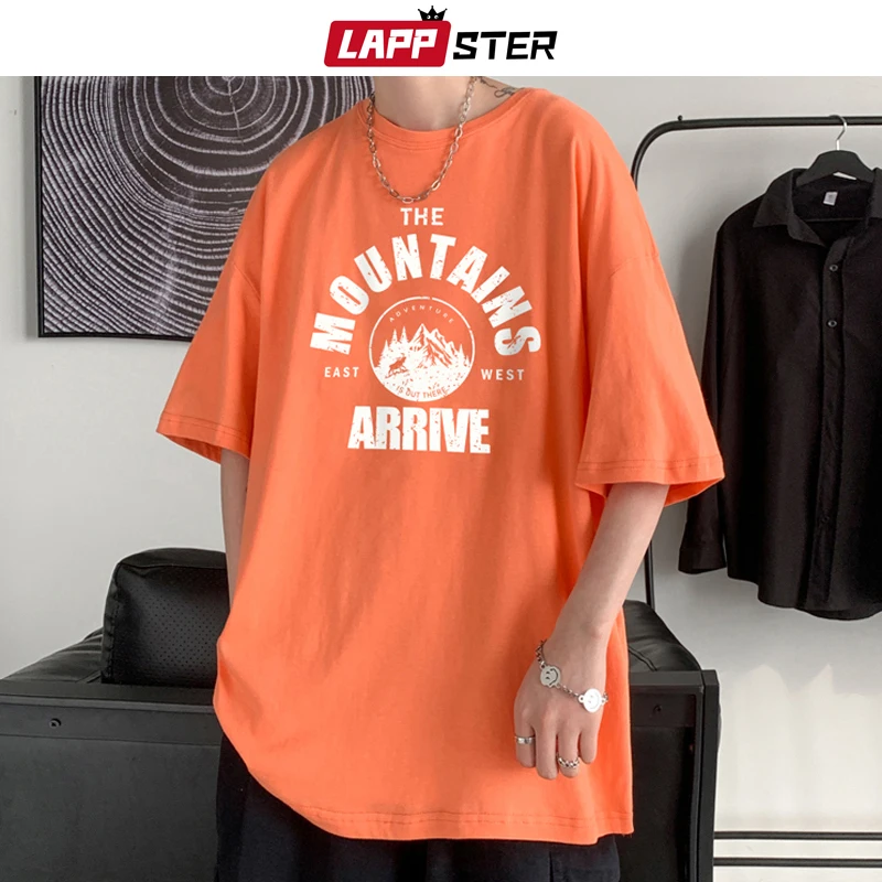 

LAPPSTER Men Funny Harajuku Oversized T Shirt 2022 Summer Mens Vintage Kawaii Graphic Tee Korean Fashions Loose Basic T-Shirt