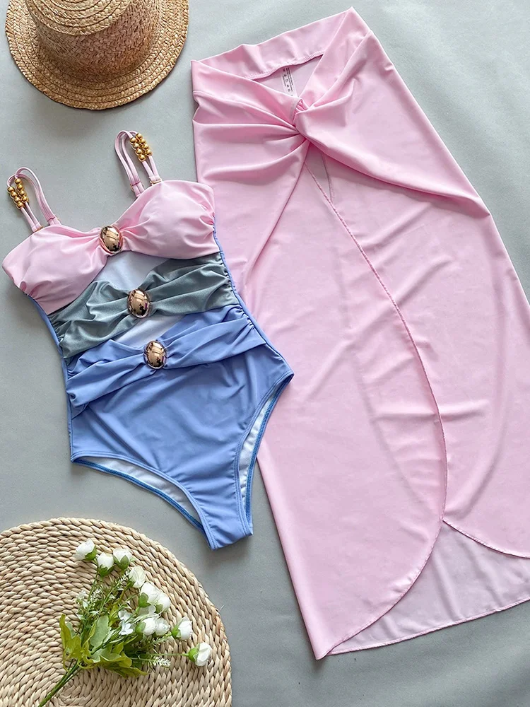 Высококачественный слитный купальник 2024 с крышкой Женский лоскутный бикини