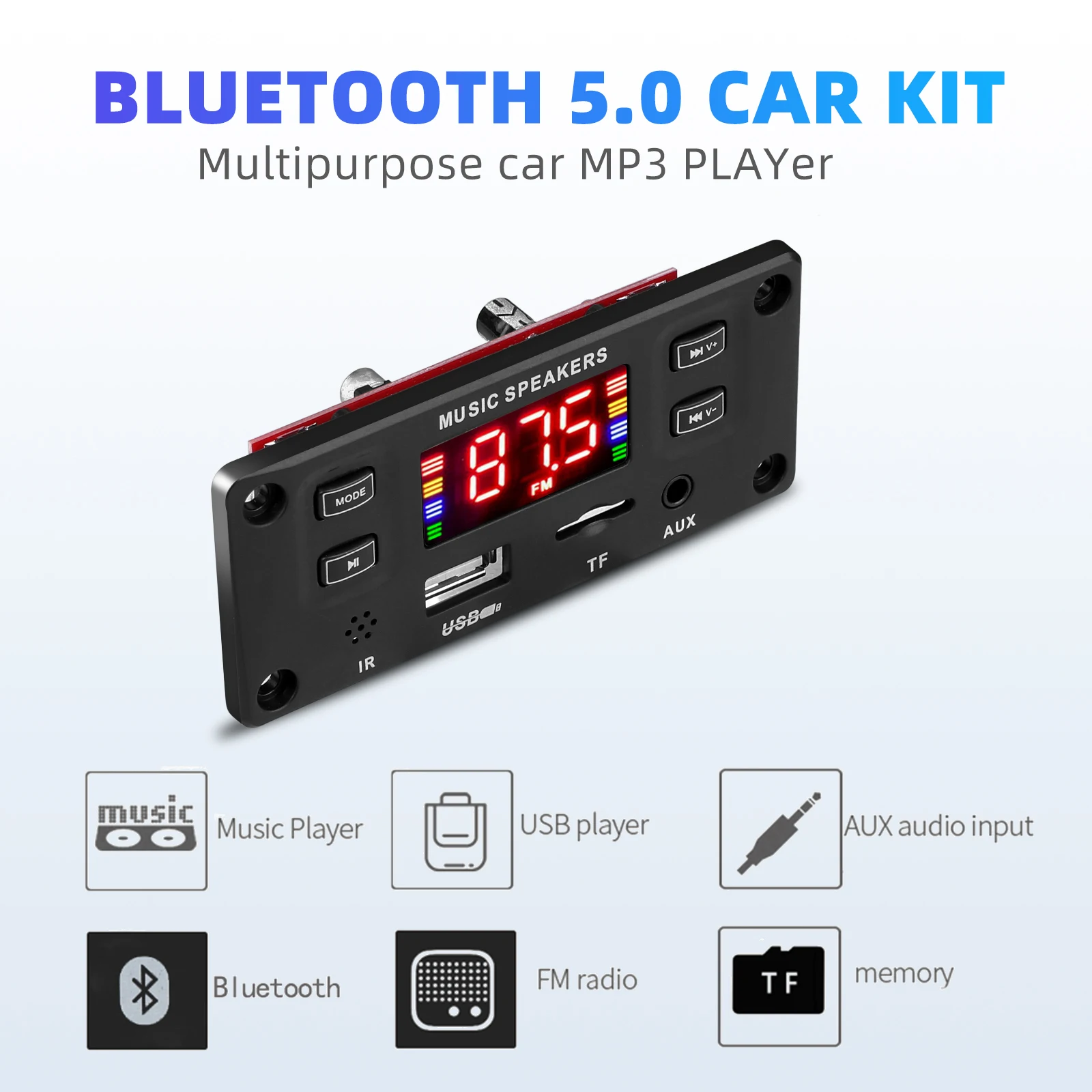 60 Вт усилитель 12 в 22 MP3 декодер плата Bluetooth 5 0 2*30 плеер USB модуль записи FM AUX радио