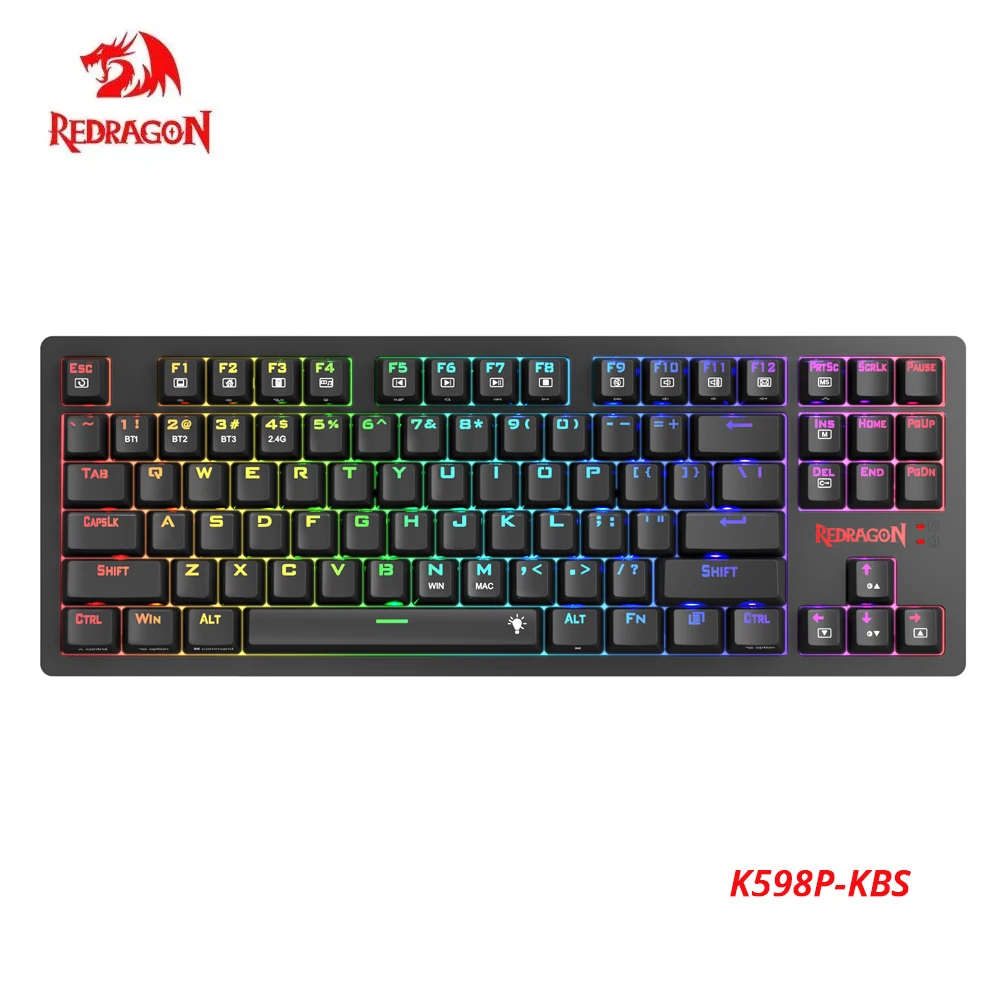 

Redragon K598P-KBS RGB TKL Wireless Mechanical Keyboard Bluetooth/2.4Ghz/Wired Tri-Mode Blue Switch 87 Keys for Win Mac
