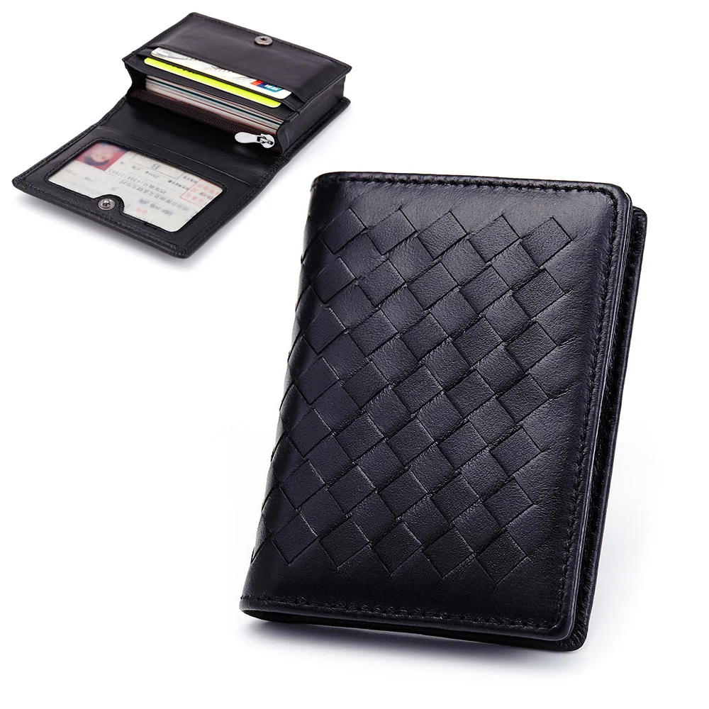 

2023 New Genuine Leather Weave Business Card Holder Wallets Women Men Credit Card Driving License Bag Coin Purse Card Pouch Case