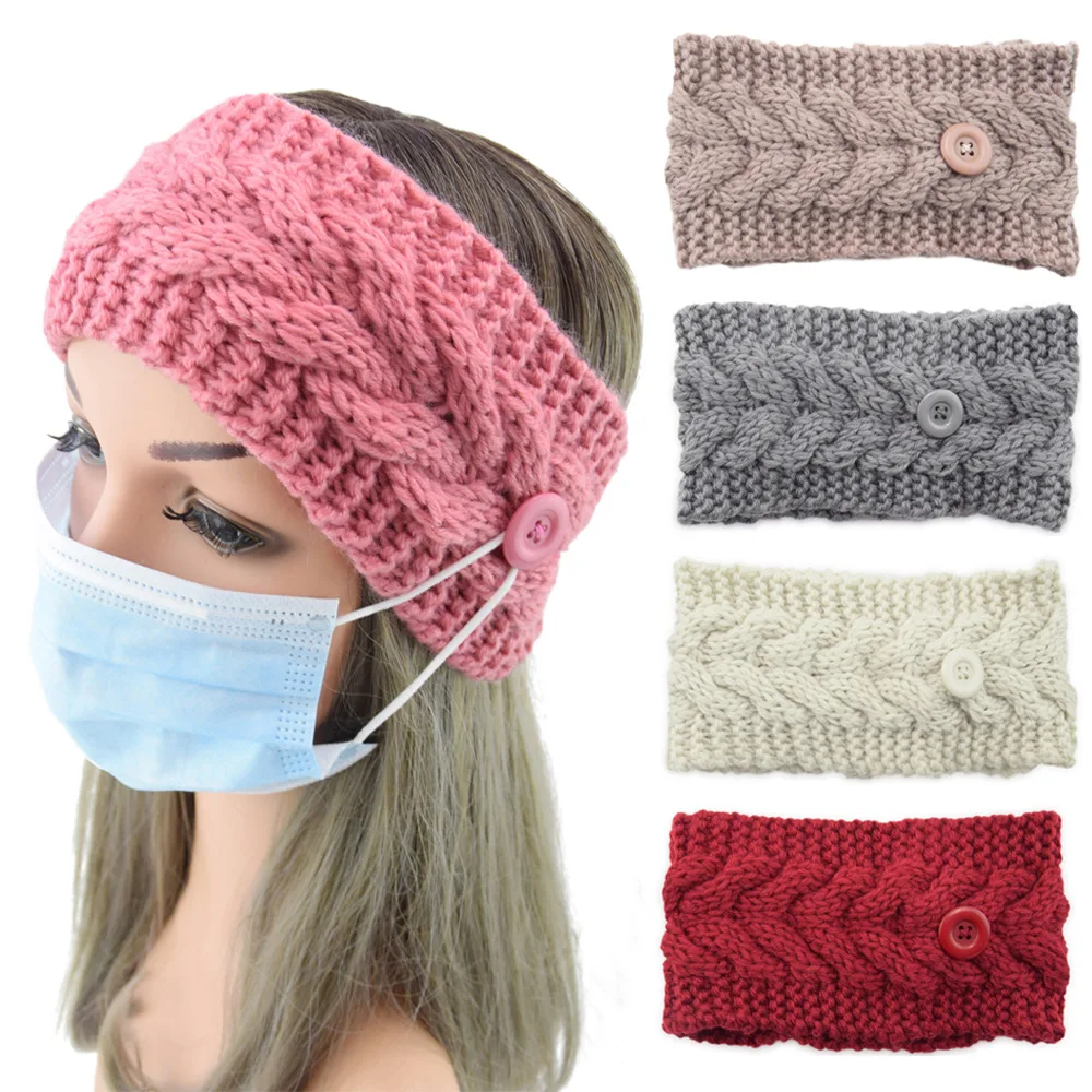

Mask Anti-Strangulation Button Wool Hair Band Twist Knit Headband Warm Sports Ear Protection Headband Winter Hair Accessories