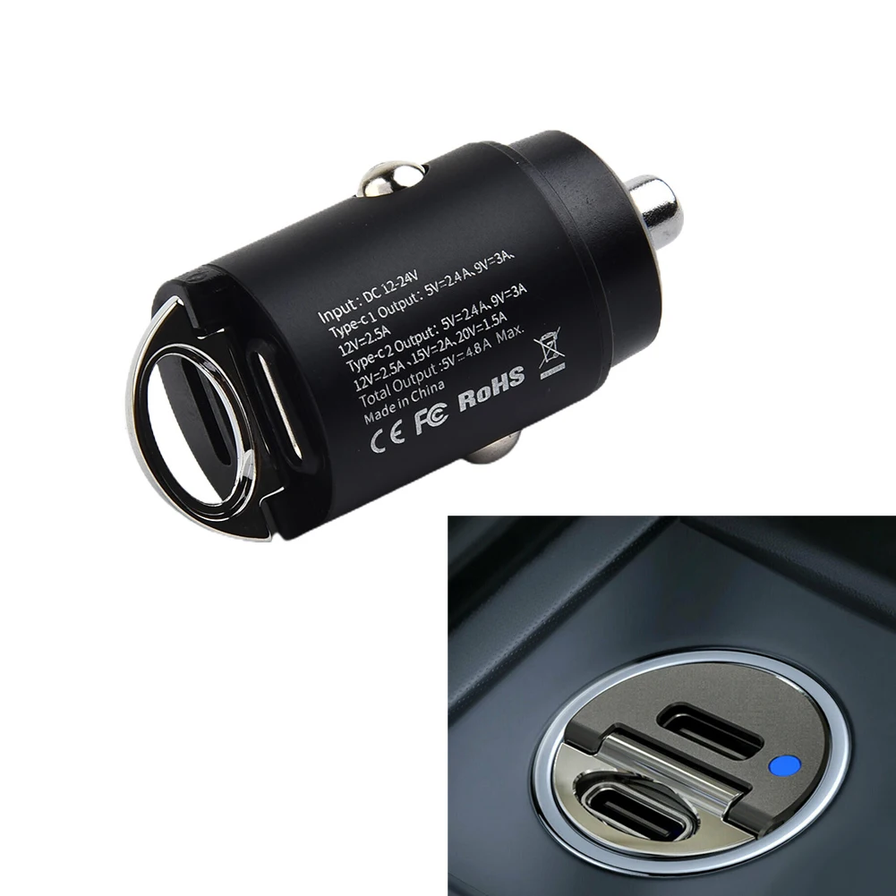 

1pc 30W QC3.0 PD Car Charger 5A Fast Charing 2 Port 12-24V Cigarette Socket Lighter Car USBC Charger For IPhone Power Adapter