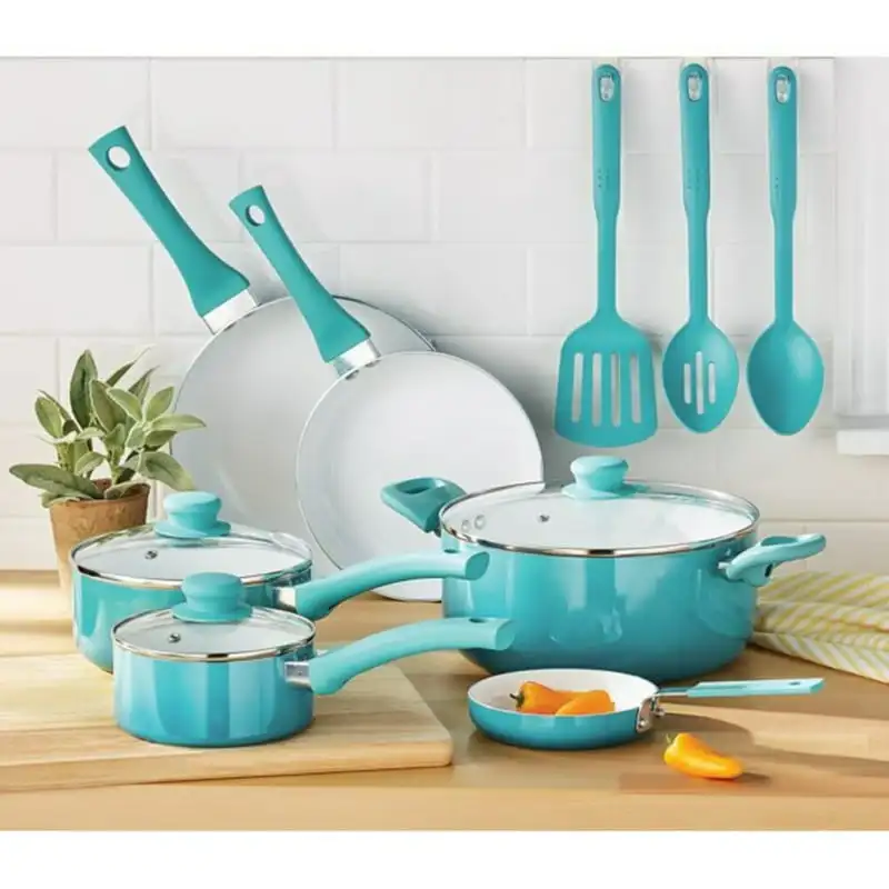 

Керамический антипригарный набор посуды из 12 предметов, бирюзовый Омбре, только ручная стирка, кухонные аксессуары для готовки