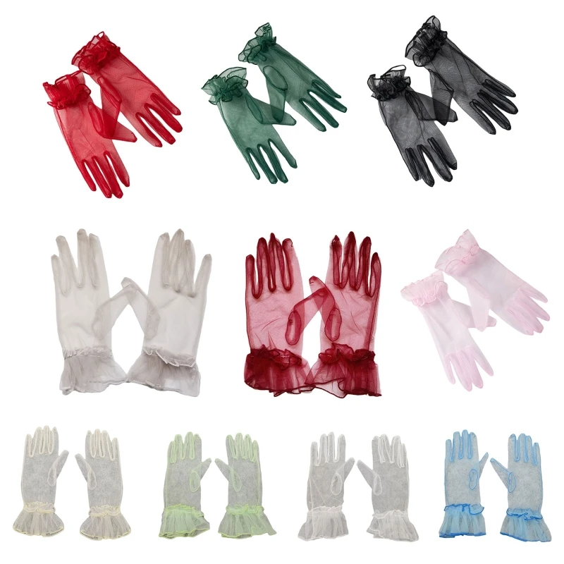 

Elegant Full Finger Gloves Party Gloves Wrist Length Tulle Gloves for Women Girl